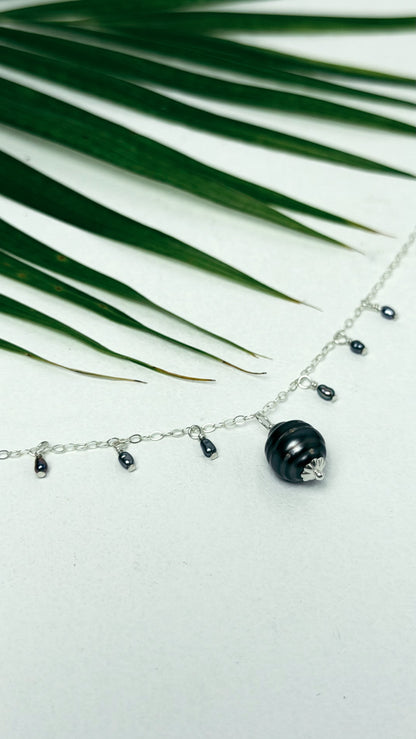 Tahitian Black Pearl Charm Sterling Silver Necklace