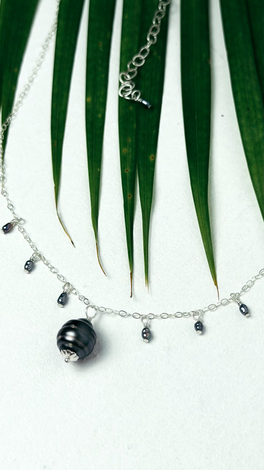Tahitian Black Pearl Charm Sterling Silver Necklace