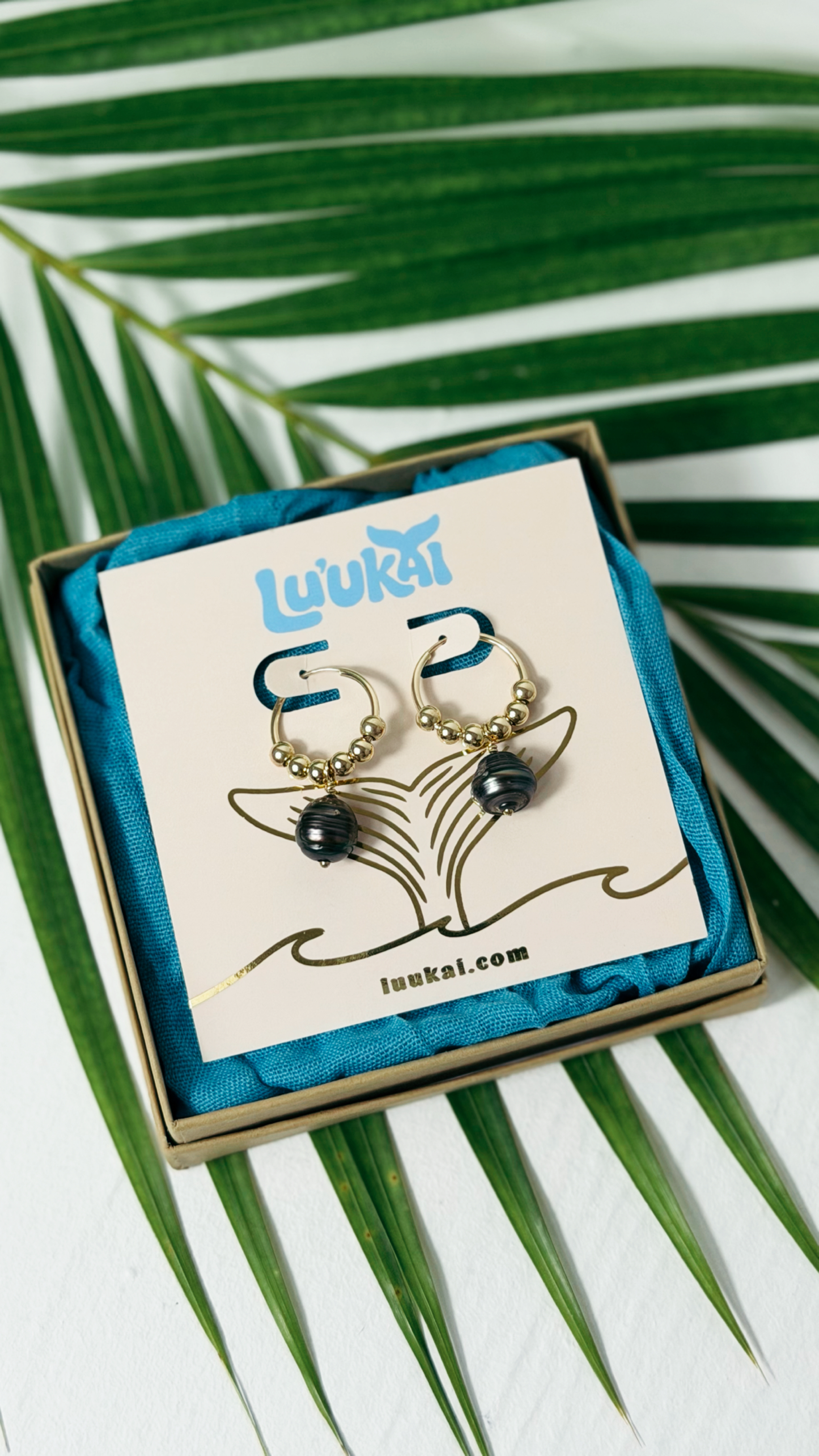 Tahitian Black Pearl Beaded Hoop Earrings Gold Filled