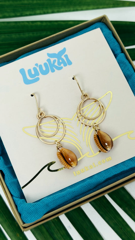 Honey Cowrie Earrings Gold Filled